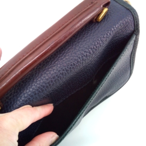 Vintage 80's Portofino Collection Pebbled Leather Navy Blue Green Trim Crossbody - Picture 4 of 15